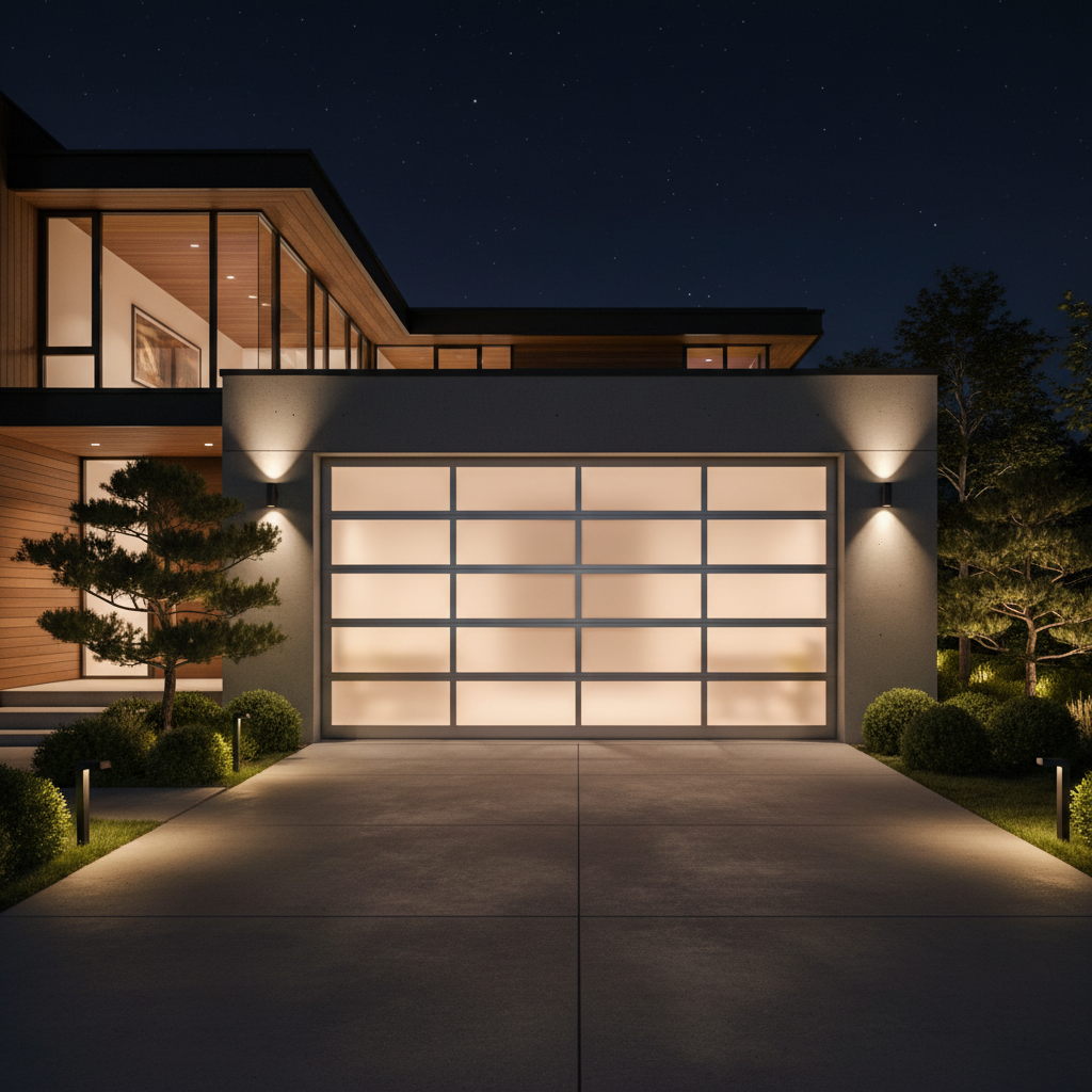 Frosted glass aluminum garage door luxury residence